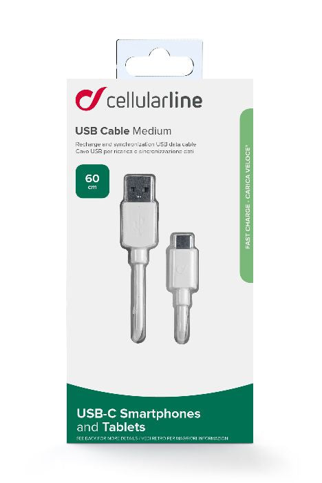 CellularLine ladekabel USB-A til USB-C 0,6m - Hvit