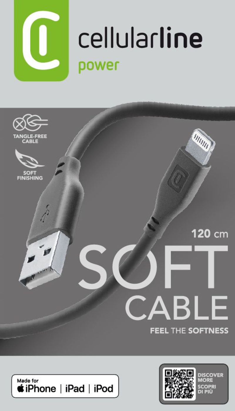 CellularLine ladekabel USB-A til Lightning 1,2m - Svart