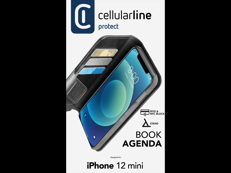 CellularLine Book Agenda Lommebokdeksel iPhone 12 Mini - Svart