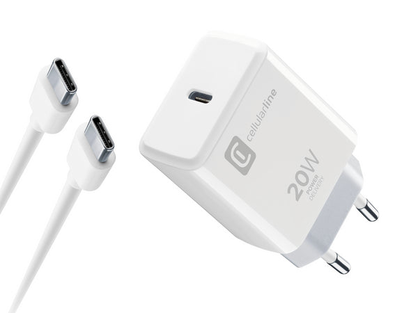 CellularLine 20W Strømadapter m/kabel USB-C til USB-C