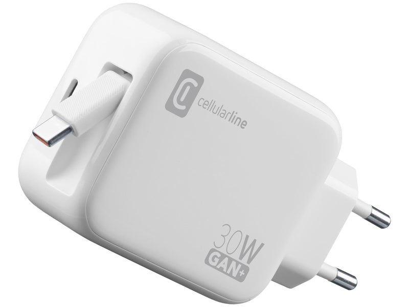 CellularLine 30W Roller Strømadapter USB-C m/uttrekkbar kabel - Hvit