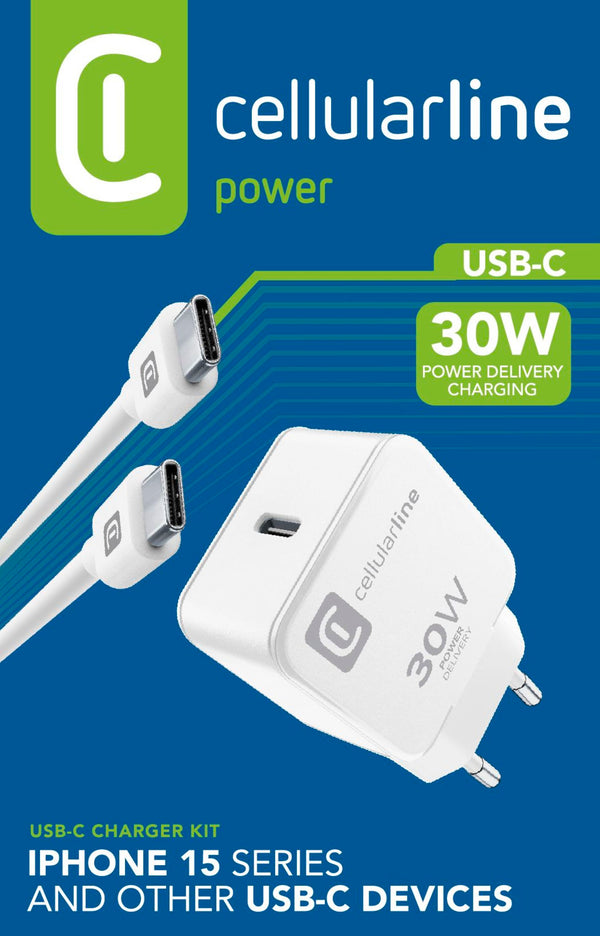 CellularLine 30W Strømadapter Apple m/kabel USB-C til USB-C