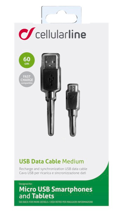CellularLine datakabel USB-A til Micro-USB 60cm - Svart