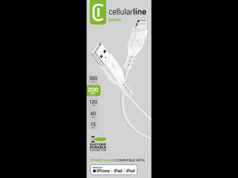 CellularLine ladekabel USB-A til Lightning 2m - Hvit