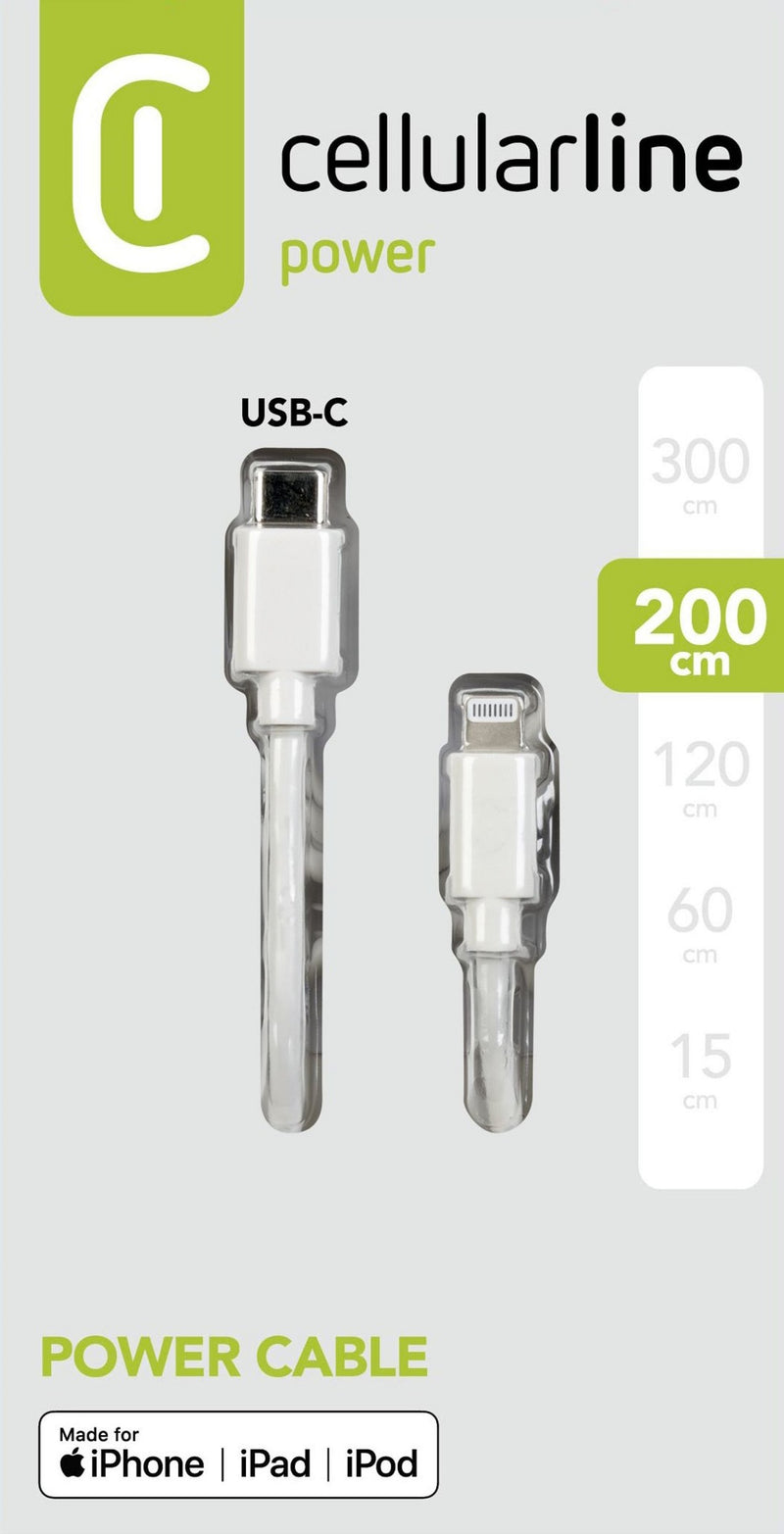 CellularLine ladekabel USB-C til Lightning 2m - Hvit