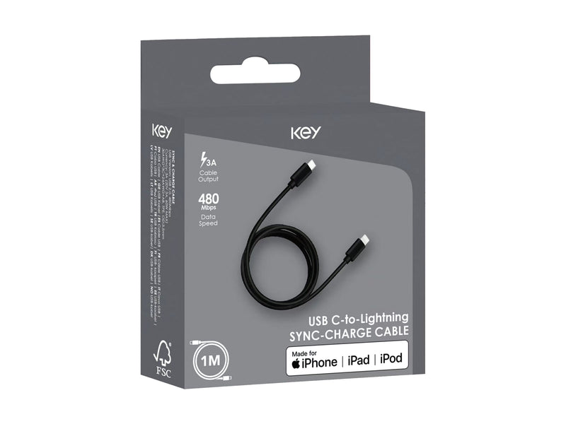 Key Ladekabel USB-C til Lightning 1m - Svart