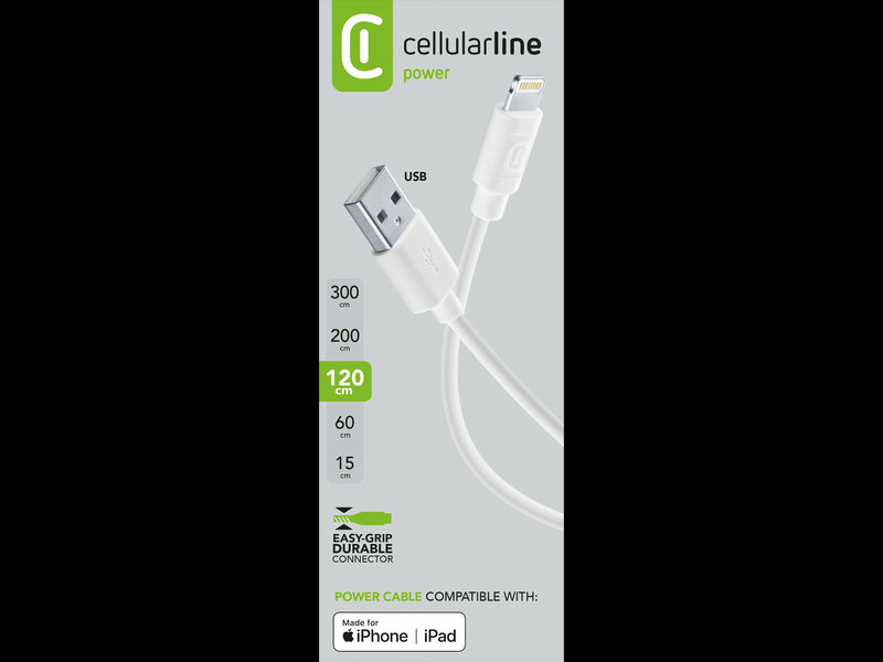 CellularLine ladekabel USB-A til Lightning - Hvit