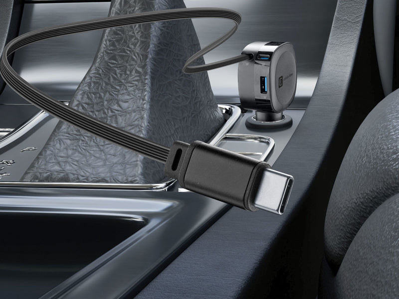 CellularLine 65W Roller Billader USB-C m/uttrekkbar kabel - Svart