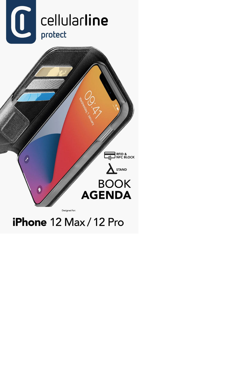 CellularLine Book Agenda Lommebokdeksel iPhone 12/12 Pro - Svart
