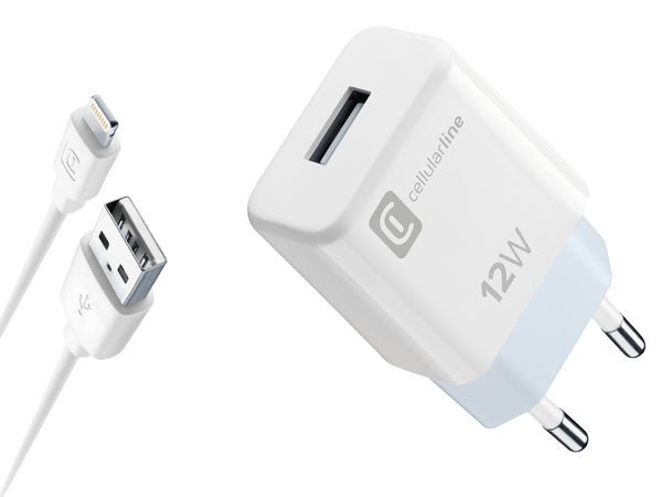 CellularLine 12W Strømadapter m/kabel USB-A til Lightning