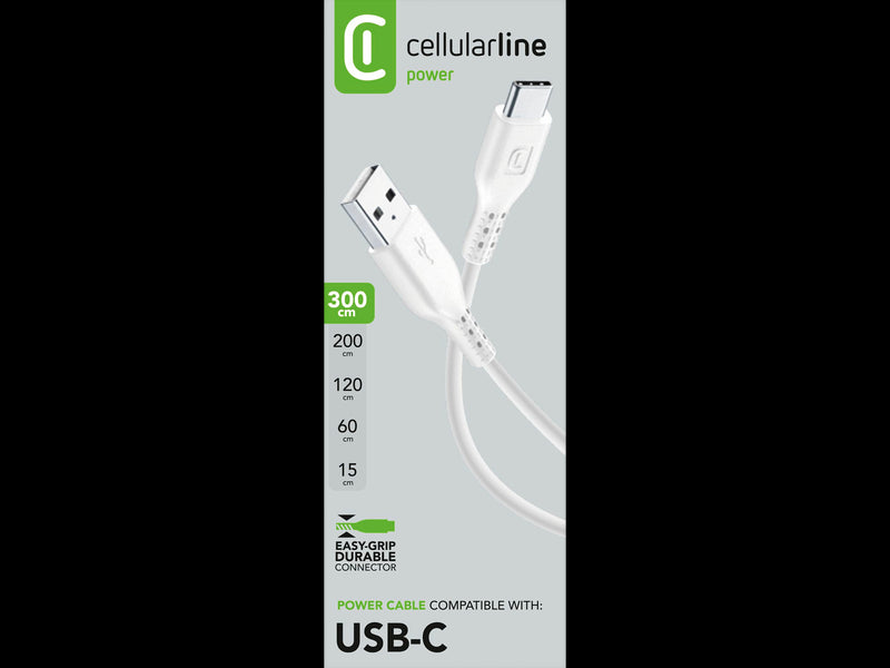 CellularLine ladekabel USB-A til USB-C 3m - Hvit