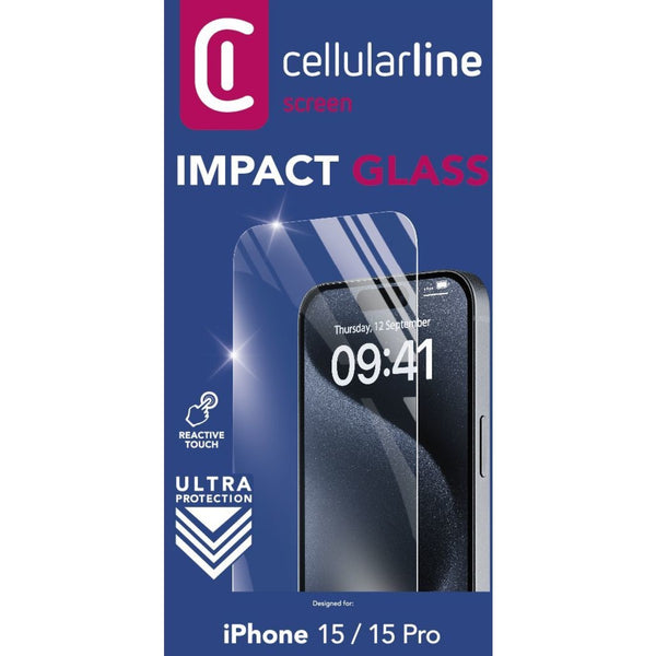 CellularLine Antishock Skjermbeskyttelse iPhone 15/15 Pro