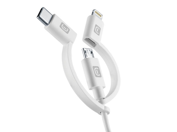 CellularLine ladekabel 3in1 USB-A til Micro-USB/USB-C/Lightning 1,2m - Hvit