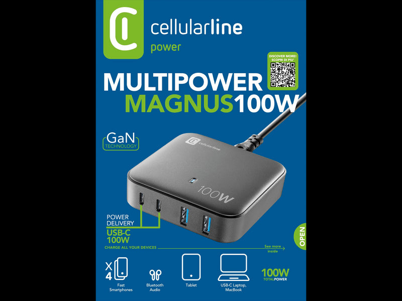 CellularLine 100W Multipower Stømadapter USB-A og USB-C