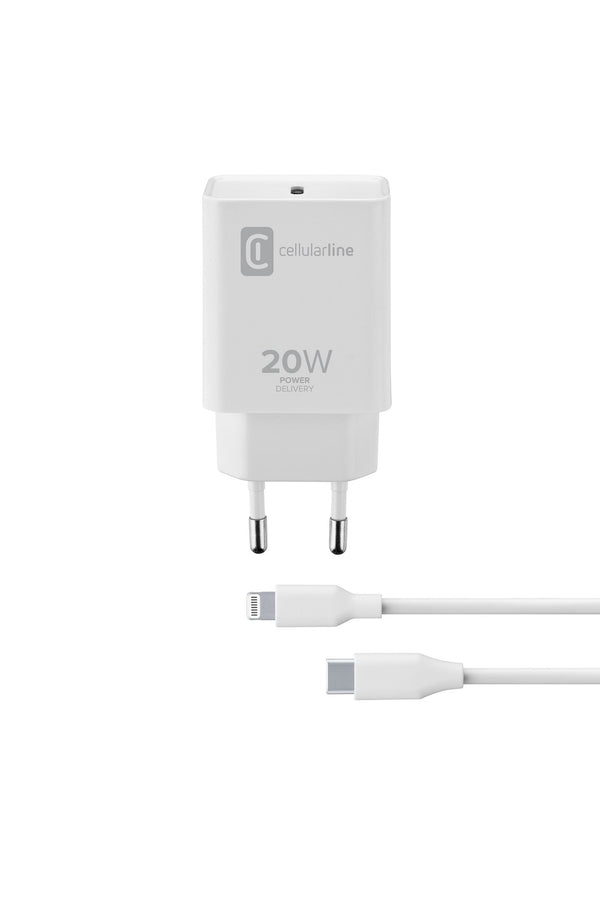 CellularLine 20W Strømadapter m/kabel USB-C til Lightning