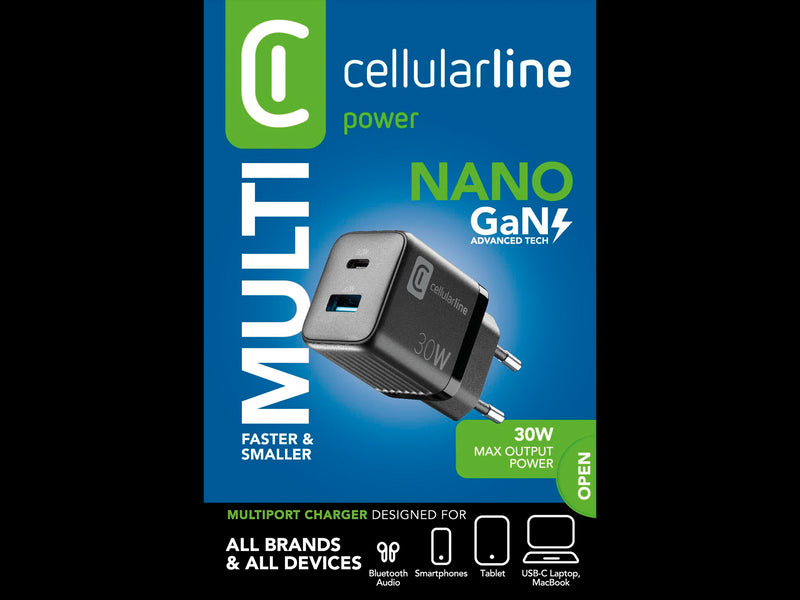 CellularLine 30W Multipower Strømadapter USB-A og USB-C