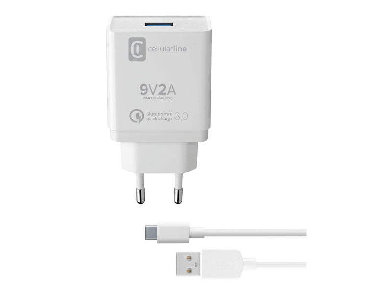 CellularLine Strømadapter m/kabel USB-A til USB-C