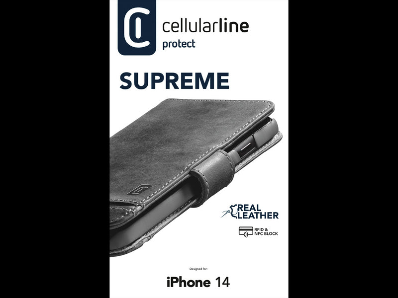 CellularLine Supreme Lommebokdeksel iPhone 14 - Svart