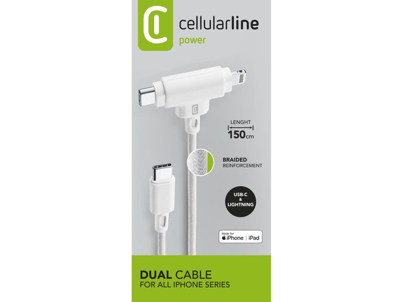 CellularLine Dual ladekabel USB-C til USB-C + Lightning