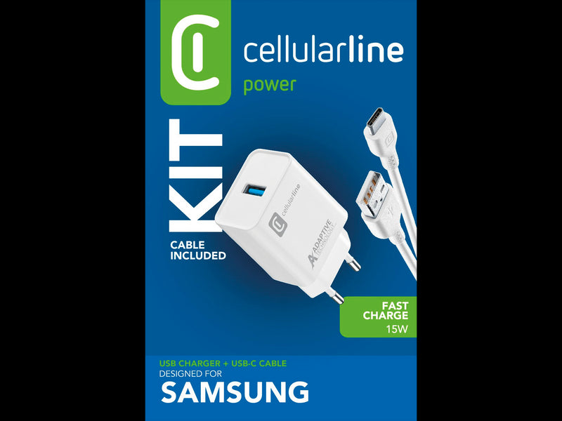 CellularLine 15W Strømadapter USB-C m/kabel - Hvit