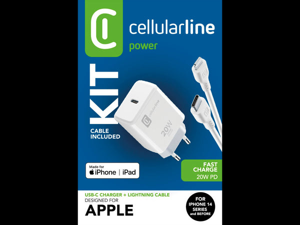 CellularLine 20W Strømadapter m/kabel USB-C til Lightning