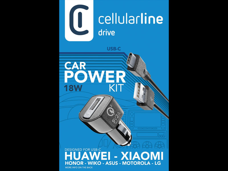 CellularLine 18W Billader m/kabel USB-A til USB-C