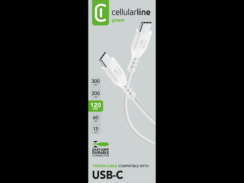 CellularLine ladekabel USB-C til USB-C 1,2m - Hvit