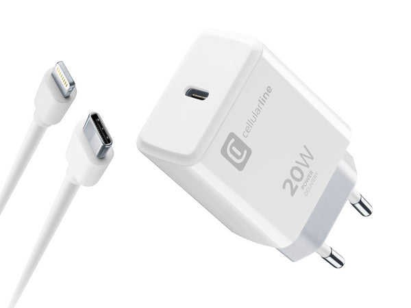 CellularLine 20W Strømadapter m/kabel USB-C til Lightning