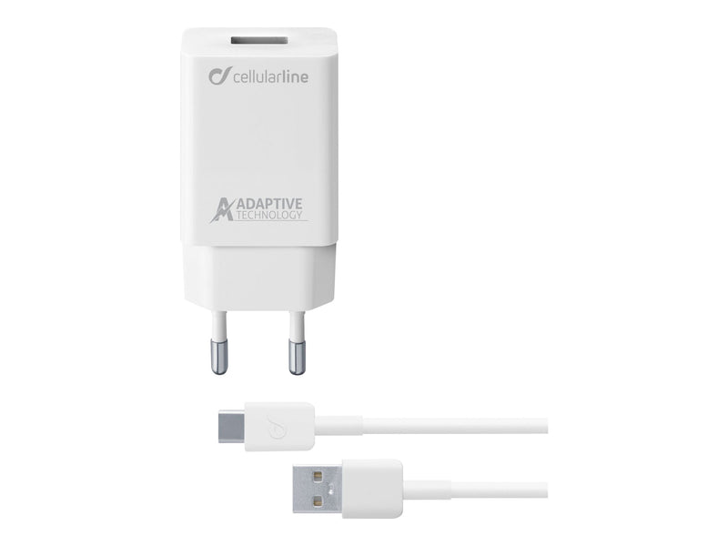 CellularLine 15W Strømadapter USB-C m/kabel - Hvit