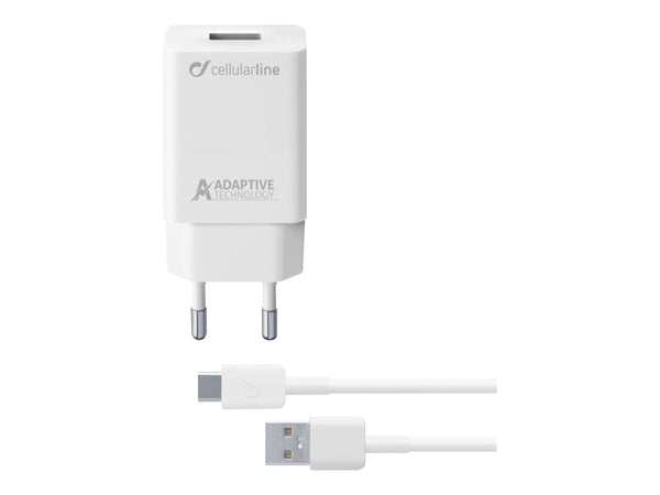 CellularLine 15W Strømadapter Micro-USB m/kabel - Hvit