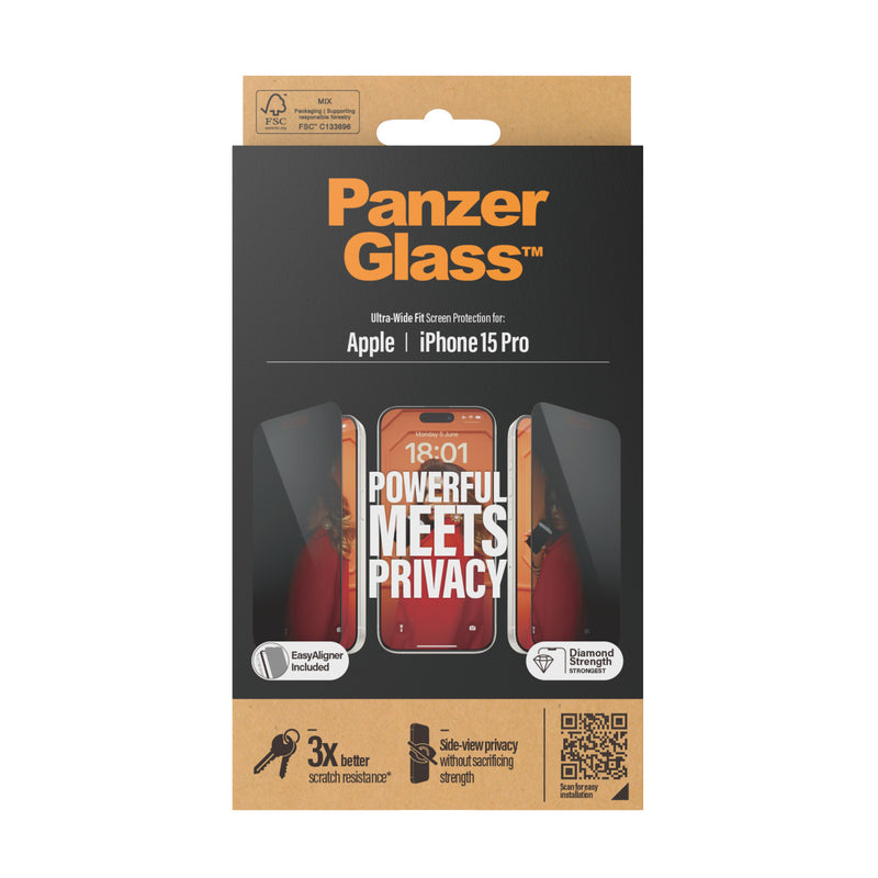 PanzerGlass Privacy Skjermbeskyttelse iPhone 15 Pro