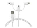 dbramante 3in1 ladekabel USB-A til USB-C/USB-A 1m - Hvit