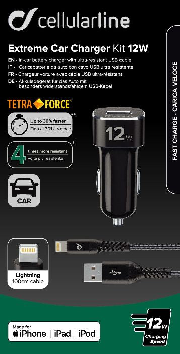 CellularLine Tetra Force Billader m/kabel USB-A til Lightning