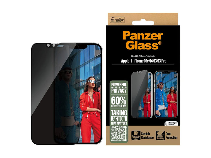 PanzerGlass UWF Privacy Skjermbeskyttelse iPhone 16e/14/13/13 Pro