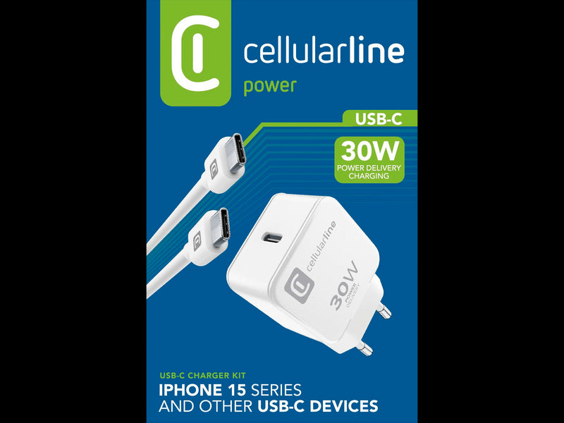 CellularLine 30W Strømadapter Apple m/kabel USB-C til USB-C