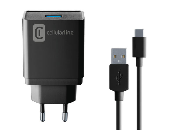 CellularLine 10W Strømadapter USB-C m/kabel - Svart