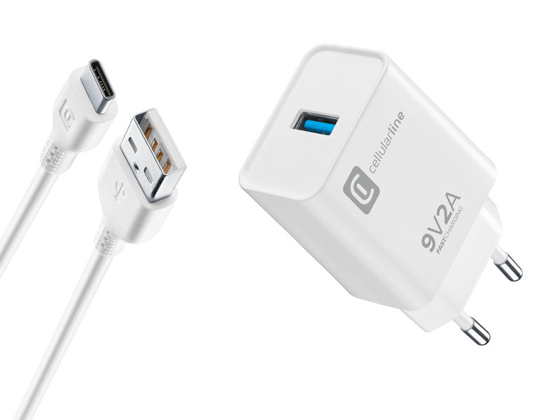 CellularLine Strømadapter m/kabel USB-A til USB-C