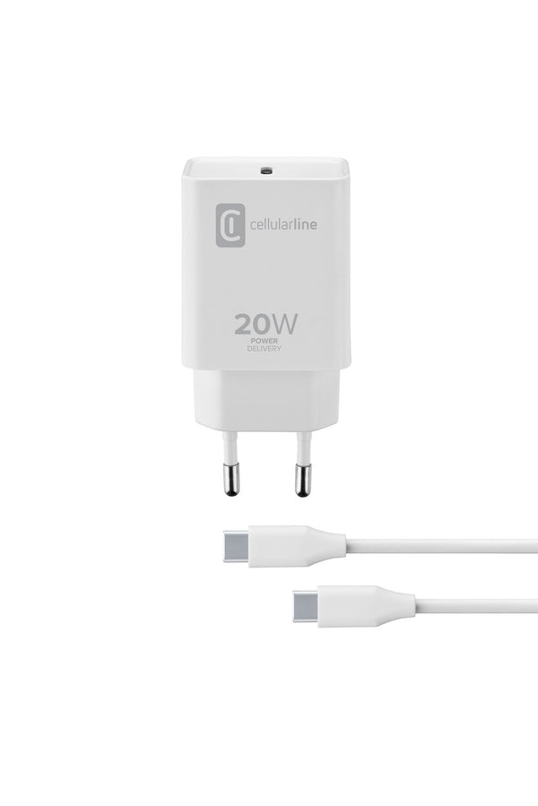 CellularLine 20W Strømadapter m/kabel USB-C til USB-C