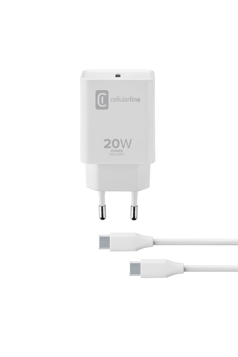 CellularLine 20W Strømadapter m/kabel USB-C til USB-C