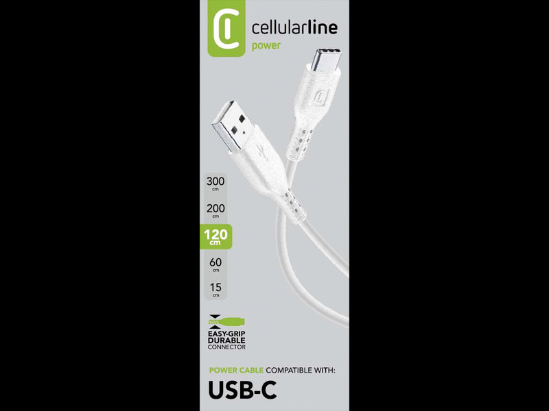 CellularLine ladekabel USB-A til USB-C 1,2m - Hvit