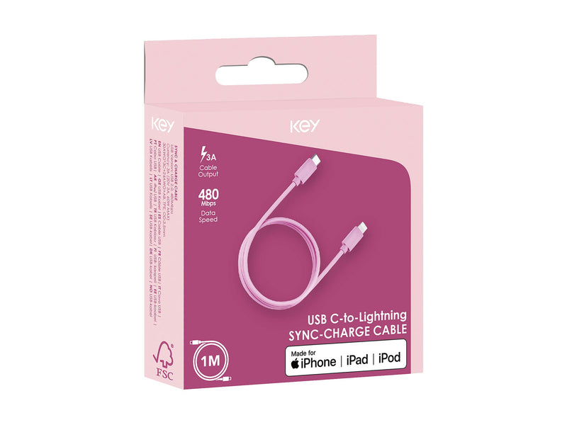 Key Ladekabel USB-C til Lightning 1m - Rosa
