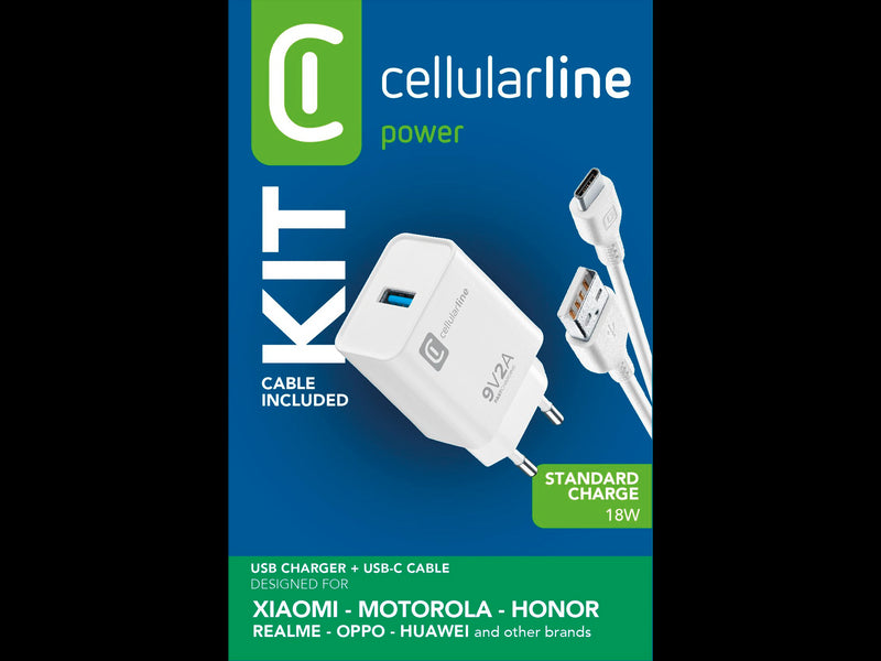 CellularLine Strømadapter m/kabel USB-A til USB-C