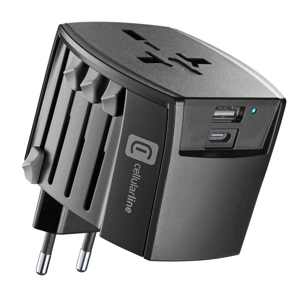 CellularLine 18W World Travel Strømadapter USB-A og USB-C