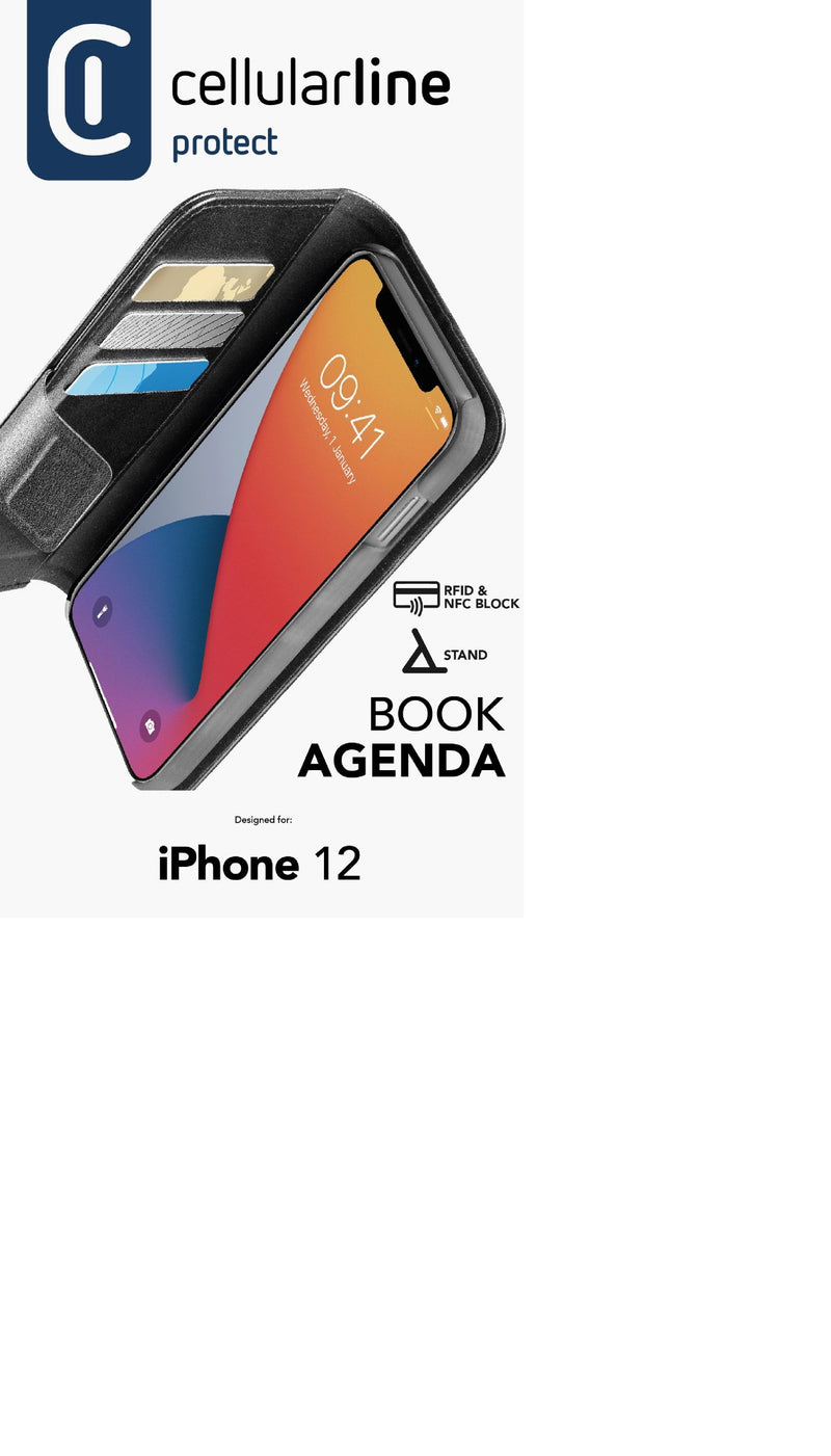 CellularLine Book Agenda Lommebokdeksel iPhone 12 Mini - Svart