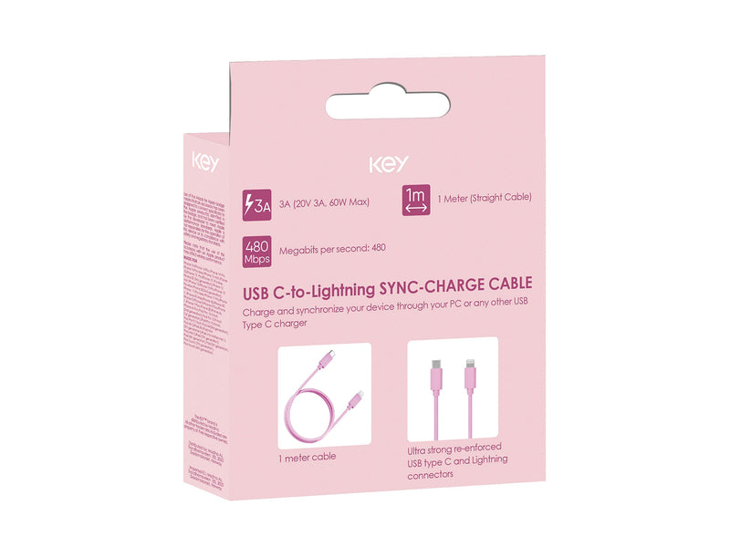 Key Ladekabel USB-C til Lightning 1m - Rosa