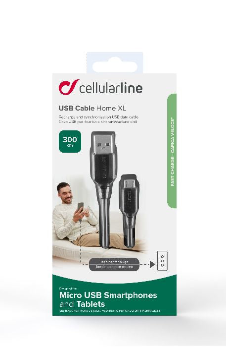 CellularLine ladekabel USB-A til Micro-USB 3m - Svart