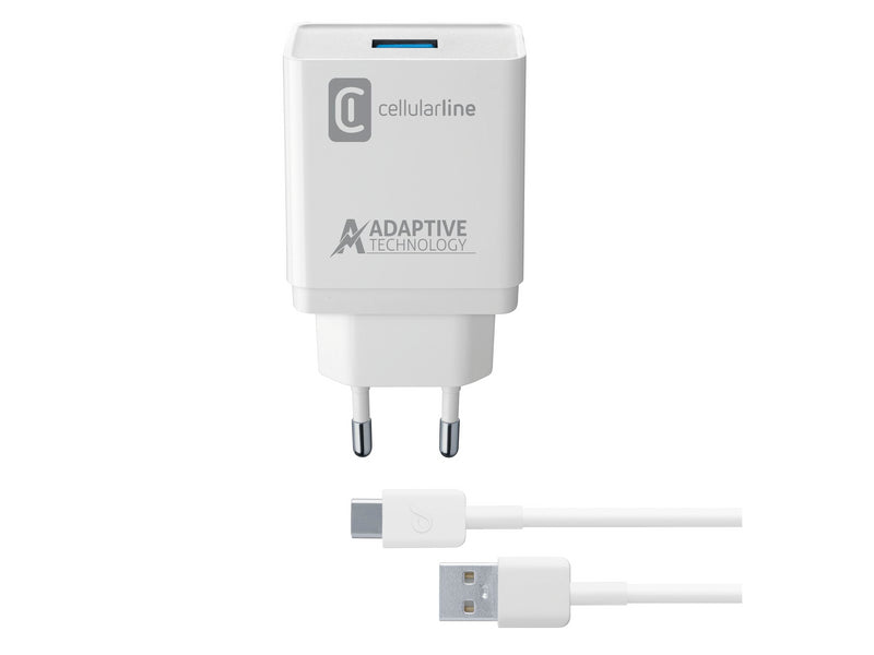 CellularLine 15W Strømadapter USB-C m/kabel - Hvit