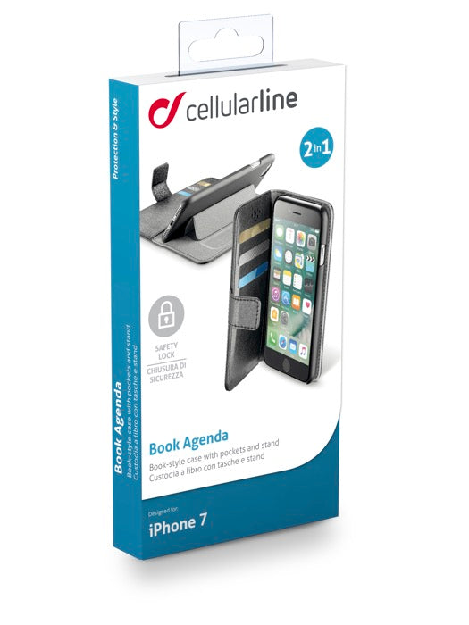 CellularLine Book Agenda Lommebokdeksel iPhone 8/7/6/SE - Svart