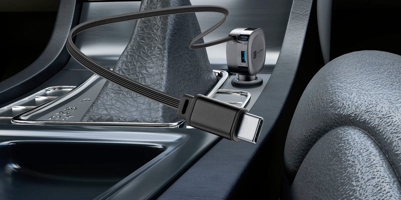 CellularLine 65W Roller Billader USB-C m/uttrekkbar kabel - Svart