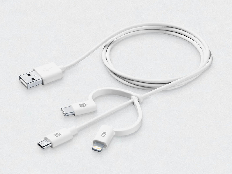 CellularLine ladekabel 3in1 USB-A til Micro-USB/USB-C/Lightning 1,2m - Hvit